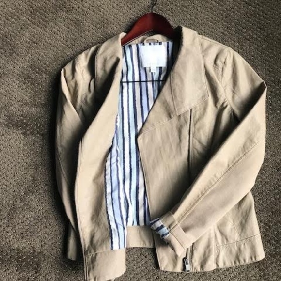 Beige Vegan Leather Bomber - Picture 2 of 2